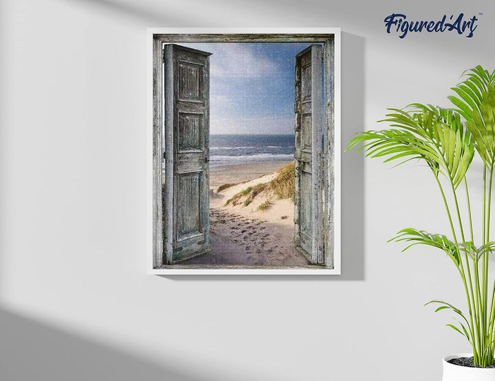 Figured'Art Diamond Painting Erwachsene 40x50cm Ganze Leinwand gerollt Tor zum Strand 5D Bilder Ecki
