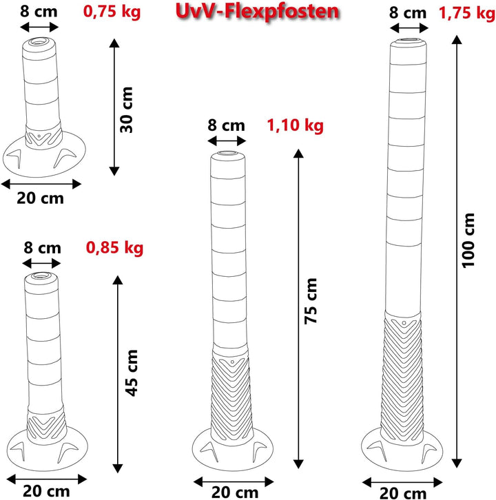 UvV UVTP4231 Flexi Poller Absperrpfosten 750 mm - reflektierend mit Orafol 5931 Silber (DIN Reflexfo