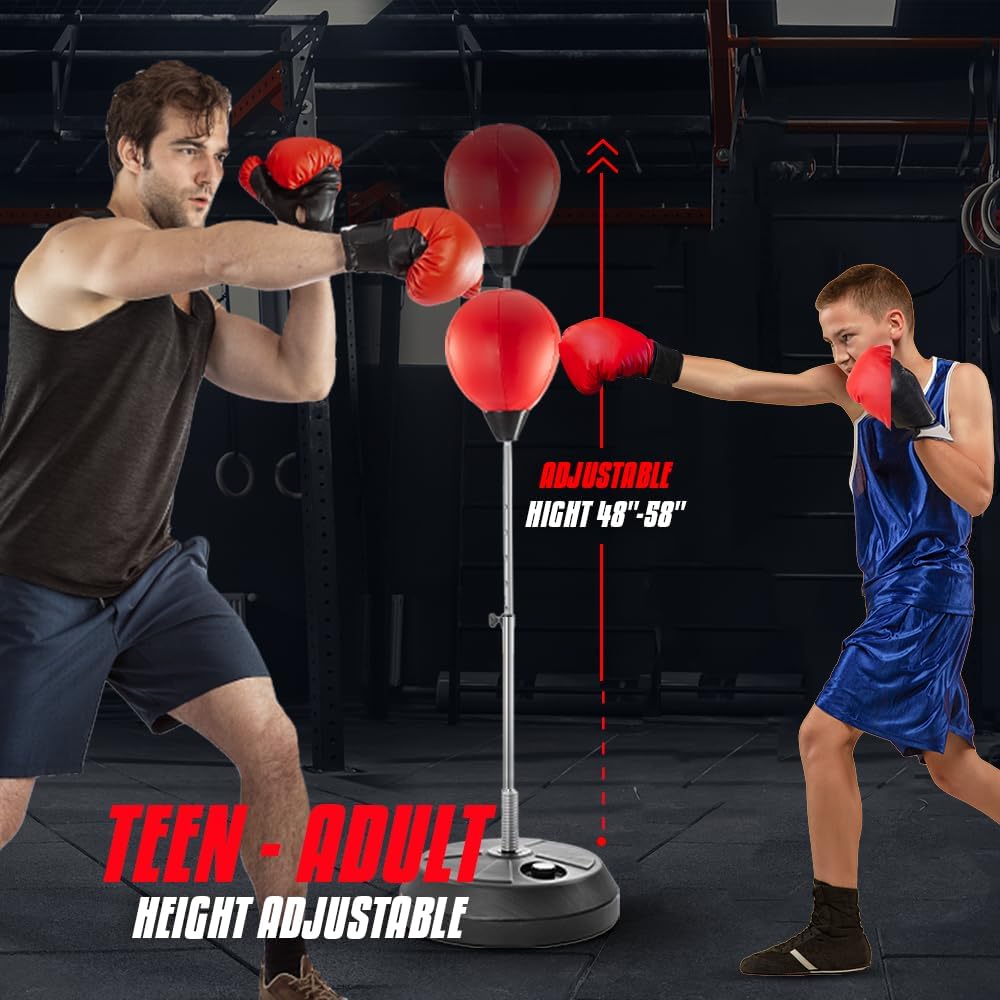 Punching Bag with Stand, Boxing Bag for Teens & Adults - Height Adjustable - Speed Bag for Training,