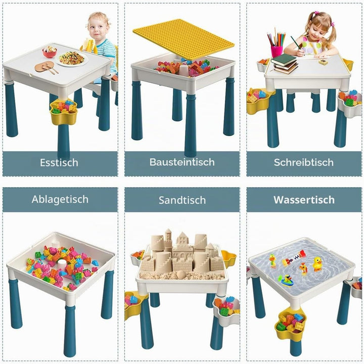burgkidz Kindertisch mit Stühle, Kinder Spieltisch mit 1 Stuhl und 130 Stück Grossen Bausteinen, Kre