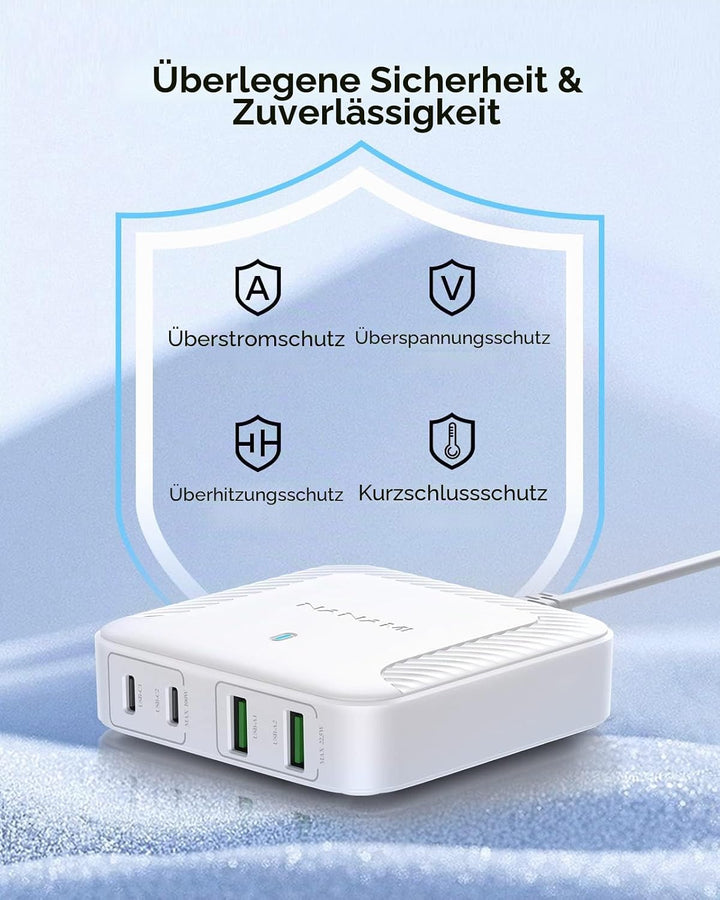 NANAMI 100W USB C Ladegerät Mehrfach - 4-Port Desktop Charger GaN USB C Netzteil PD Ladegerät mit PP