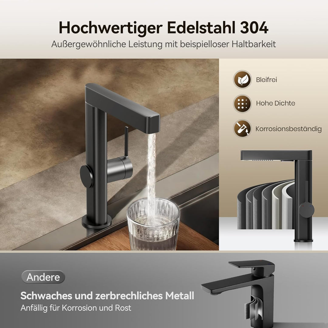 ALPHA HOME Wasserhahn Küche Schwarz, 2 Modi Küchenarmatur mit Brause Ausziehbar, Armatur Küche 360°