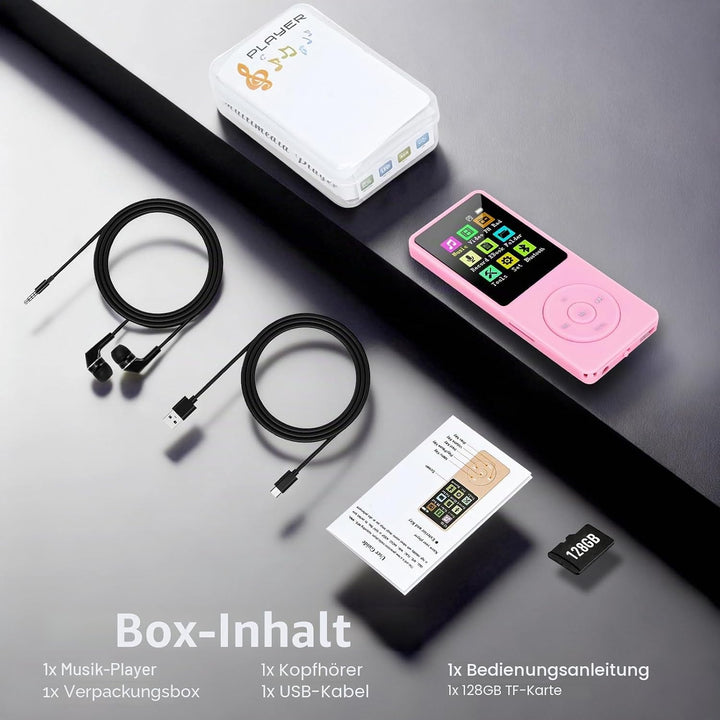 128 GB MP3-Player mit Bluetooth 5.0, COVVY Tragbarer digitaler Musikplayer mit integriertem HD-Lauts