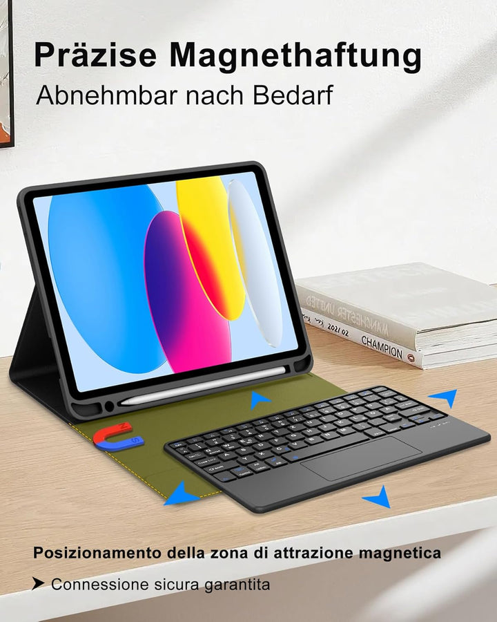 Hülle mit Tastatur und Touchpad für iPad 11./10. Generation (2025/2022) – QWERTZ Deutsch Bluetooth K