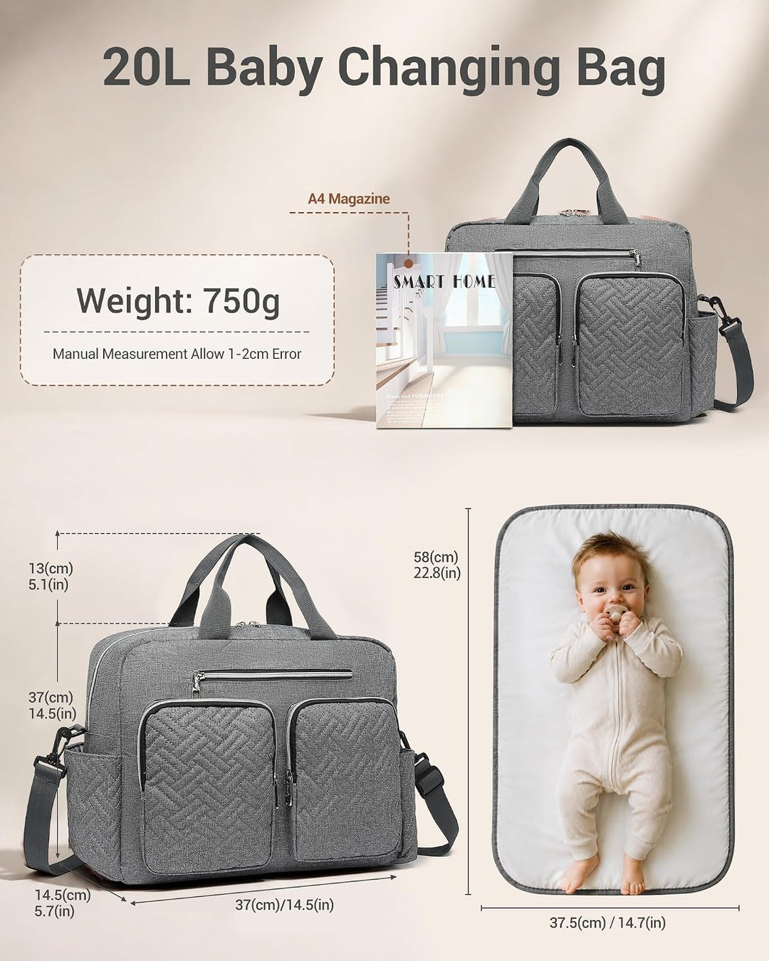 KONO Baby-Wickeltasche, stilvoll, für Mama und Papa, wandelbare Reisetasche mit isolierten Taschen G