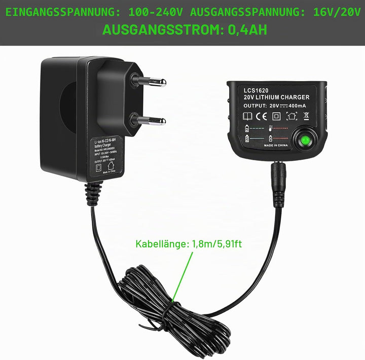 Ladegerät 18V/20V Lithium, Kompatibel mit Black&amp;Decker Lithium-Akku 18V/20V, Lithium-Ionen-Ladegerät