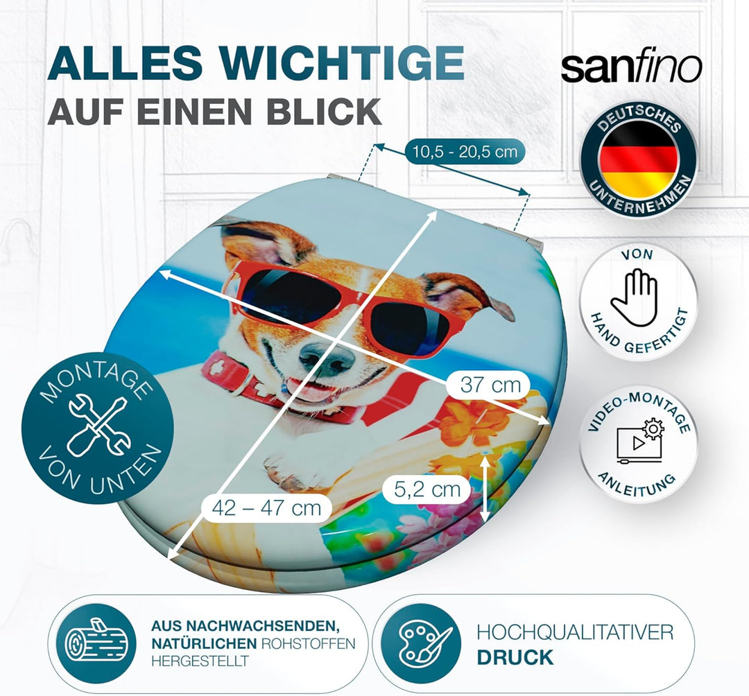 Premium WC Sitz mit Absenkautomatik – hochwertige Toilettendeckel aus Holz, viele bunte Motive, hohe
