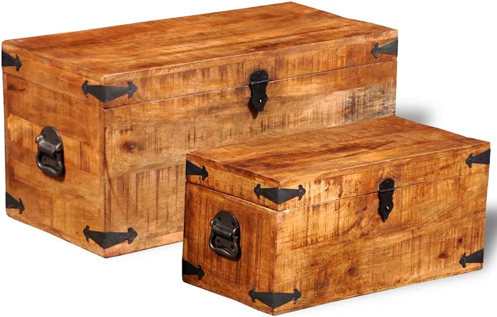 homiuse Aufbewahrungstruhen-Set 2-tlg. Raues Mangoholz Schatztruhe Schatzkiste Truhe mit Deckel Scha