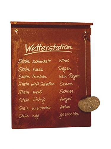 Dekoschild Wetterstation aus Metall (Edelrost) zum Hängen, 31 x 40 cm, Gaudischild mit Stein