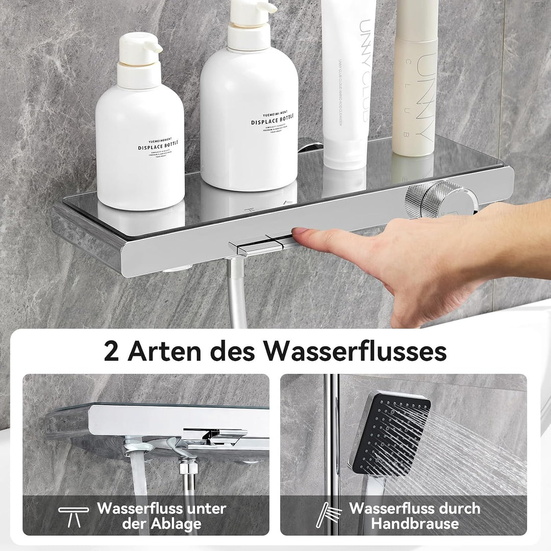 Auralum Duschsystem mit Badewannenarmatur und Ablage, Innovatives Klaviertasten-Design Duschset, Han