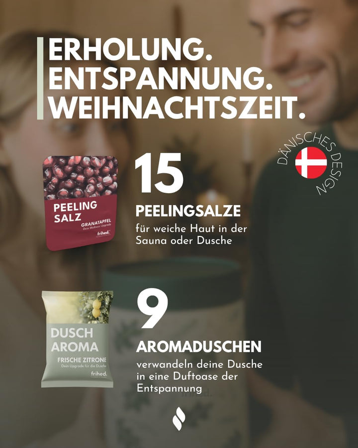 frihed. Sauna Adventskalender 2024 - Limitiert - 24 Wellness Salze - Peeling nach Sauna, Dusche & Ba