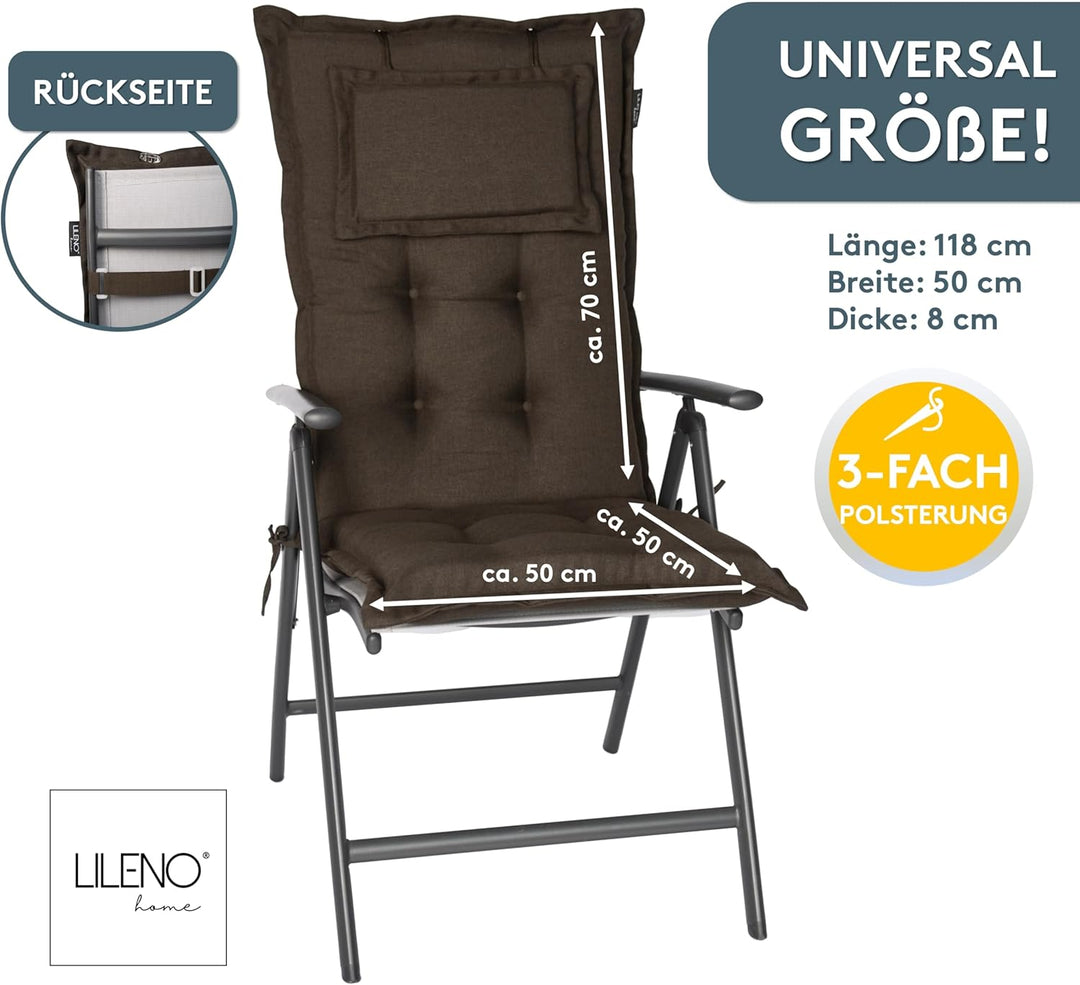 LILENO HOME Gartenstuhl Auflagen als [1er Set - Hochlehner] in Chocolate - Bequeme Liegen als Sitzau