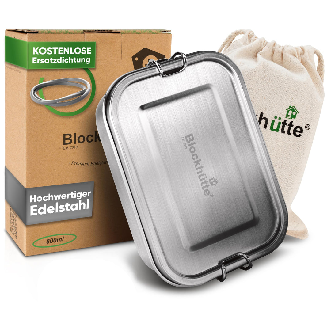 Blockhütte Premium Edelstahl Brotdose I 800ml I für Kinder inkl. Fächern &amp; Ersatzdichtung. I Die Fri