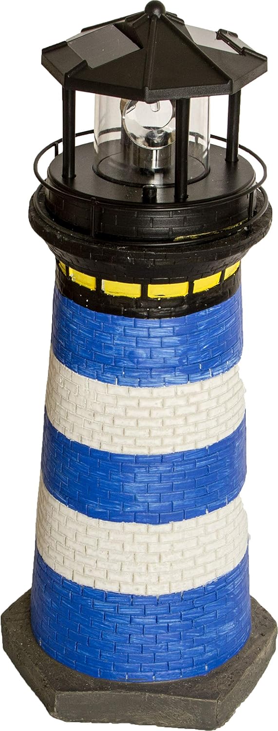 NATIV LED Solar-Leuchtturm mit rotierender Leuchte, handgefertiger Dekoturm für den Aussenbereich, 3