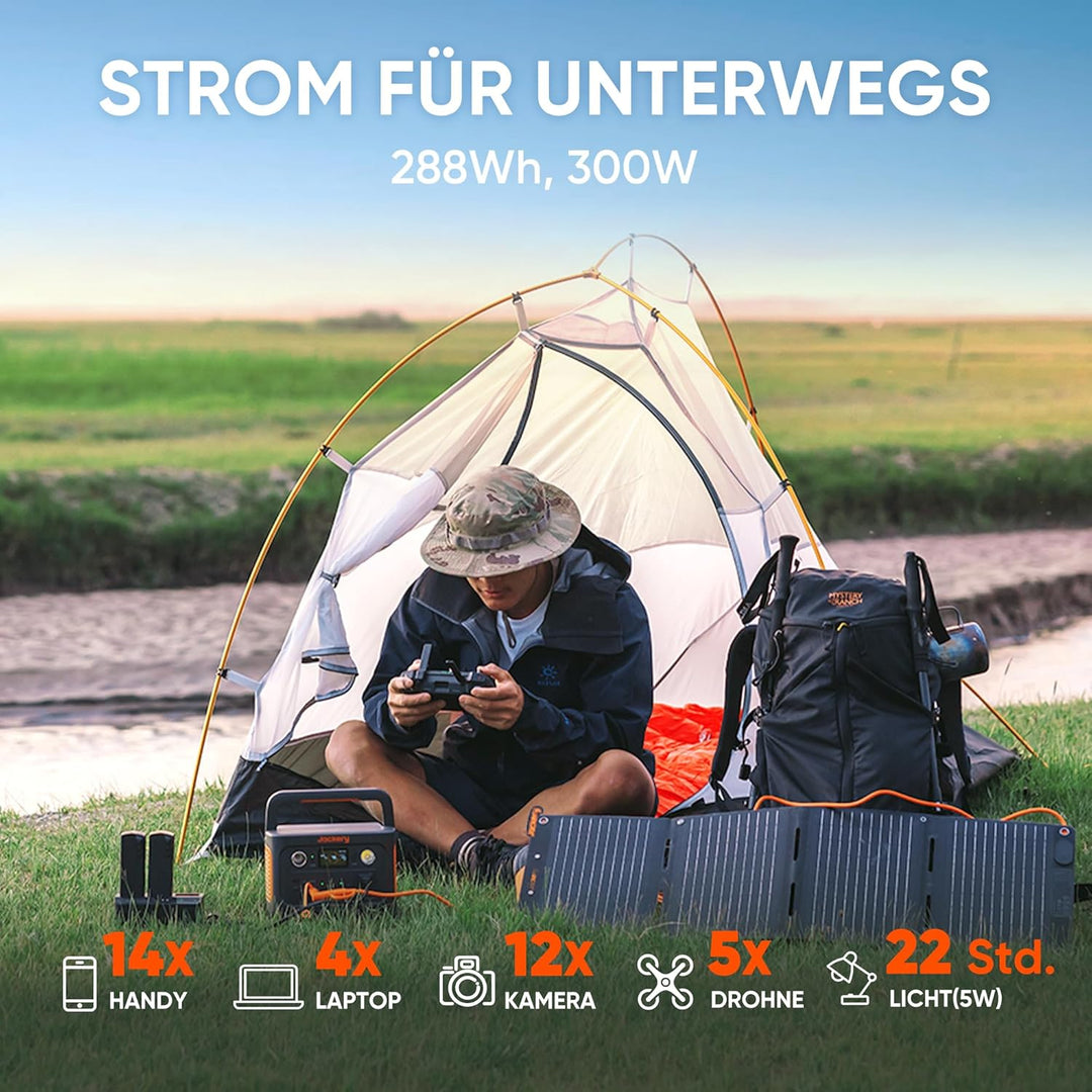Jackery Solargenerator 300 Plus 40W Mini, 288Wh Tragbares Kraftwerk mit 40W Solarmodul in Buchgrösse