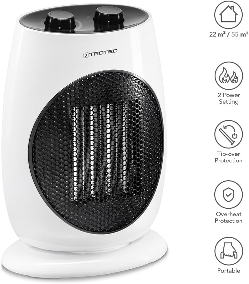 TROTEC Keramik Heizlüfter TFC 18 E – Heizleistung 1100 W / 1800 W – Elektroheizung mit Thermostat, R