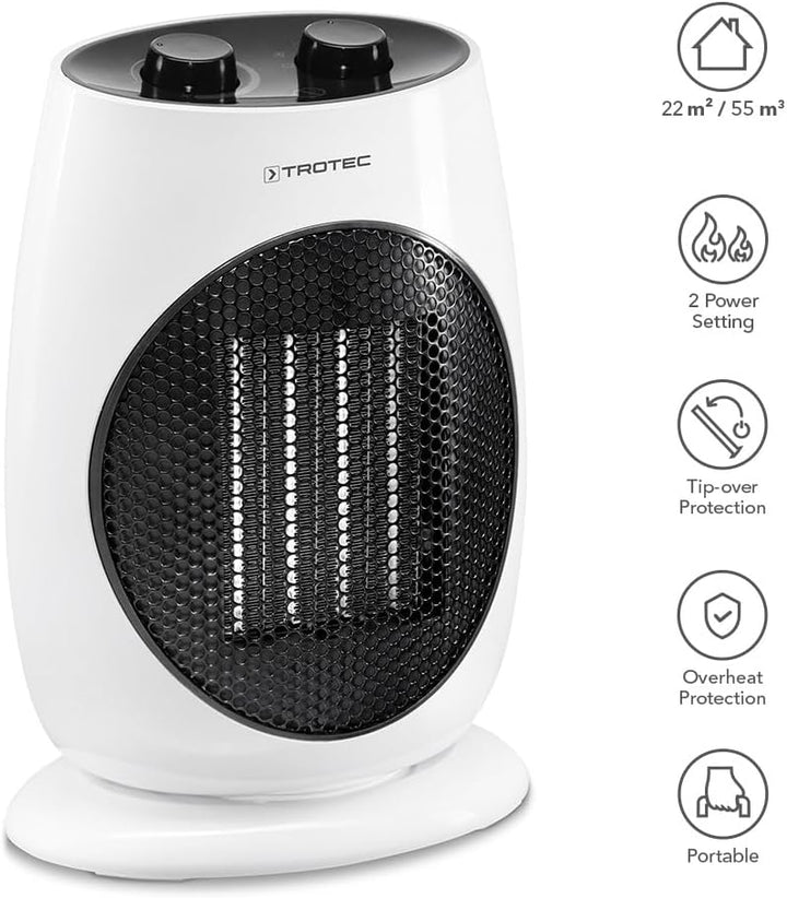 TROTEC Keramik Heizlüfter TFC 18 E – Heizleistung 1100 W / 1800 W – Elektroheizung mit Thermostat, R