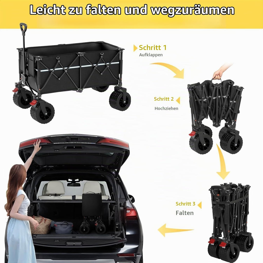 ROSONG Bollerwagen Faltbar 260L Gross, Faltbarer Bollerwagen mit Bremsen &amp; Grossen Rädern, Schwerlas