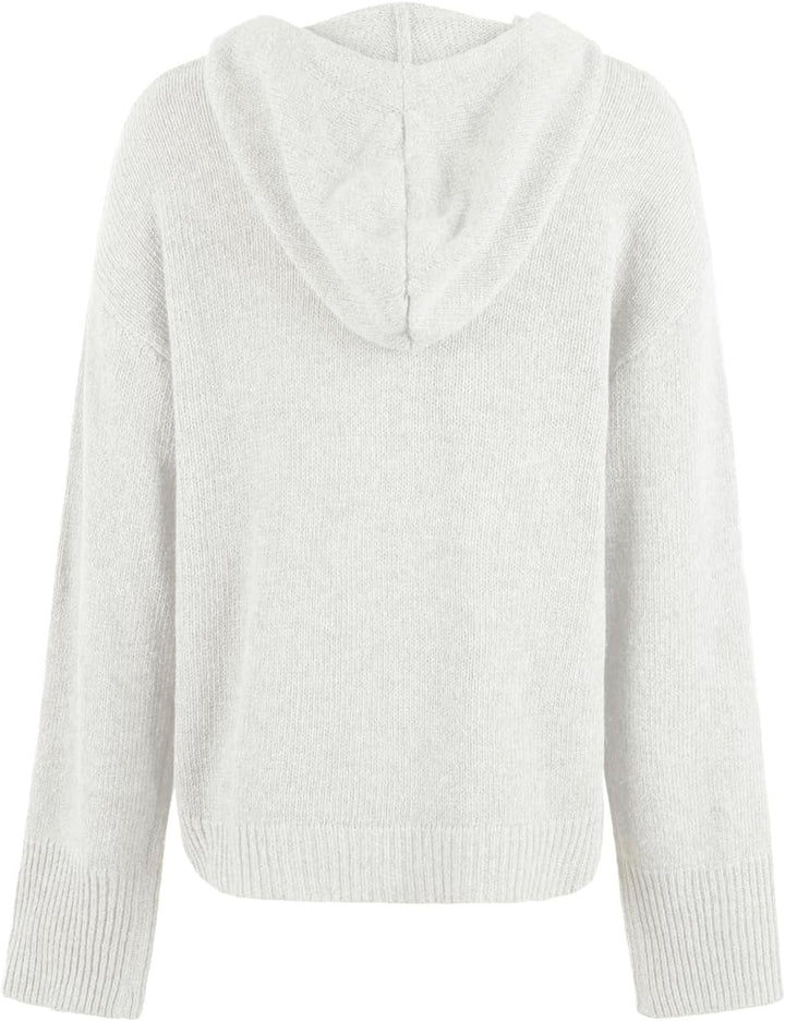 Vcindai Damen Langarm Grobstrickjacke Kurz Strickjacke Herbst Winter Strickmantel mit Kapuze M Weiss