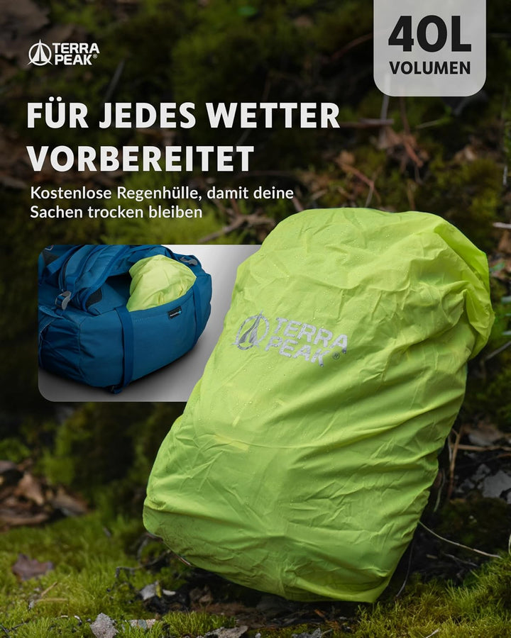 Terra Peak® Premium Wanderrucksack 40L (FLEX 40) für Damen & Herren gross mit Rückenbelüftung, Regen