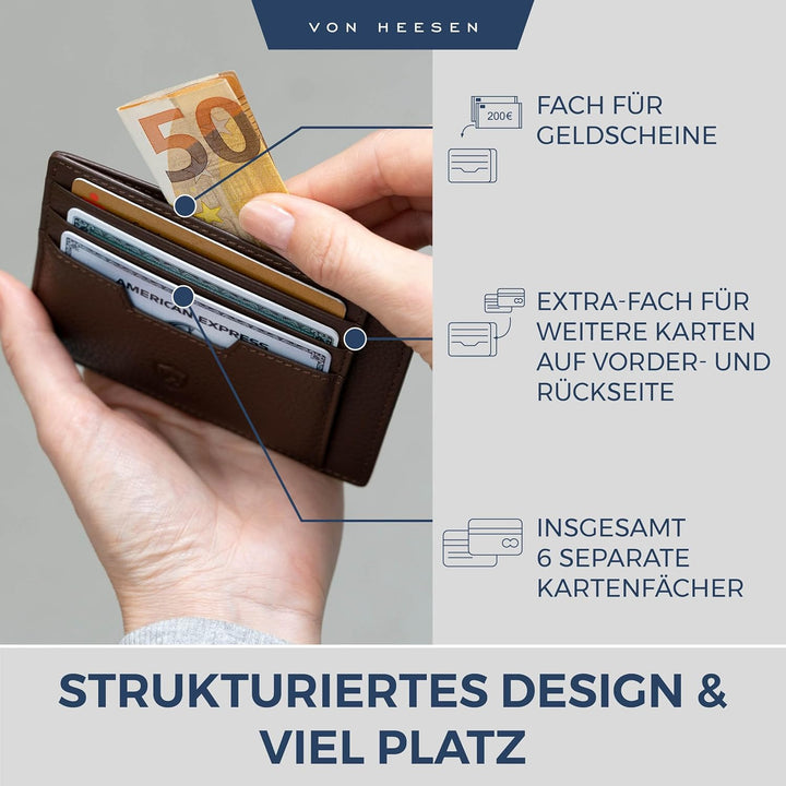 VON HEESEN® Echtleder RFID Kartenetui aus Nappa-Leder - 9 Fächer - Querformat Kreditkartenetui für D
