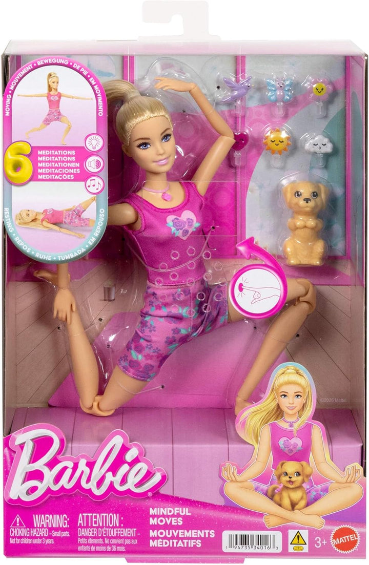 Barbie Achtsame Bewegungen, Puppe in Yoga-Kleidung mit 6 Meditationsmodi, die durch Lichter, Geräusc