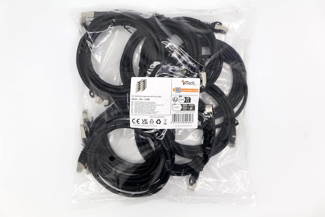 2,0m - schwarz - 10 Stück CAT.7 Netzwerkkabel Patchkabel SFTP PIMF LSZH Gigabit Lan Kabel 10Gb s cat