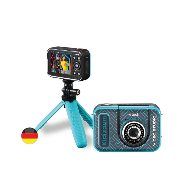 VTech Kidizoom Video Studio HD blau – Kinderkamera mit Greenscreen, Stativ, Effekten, Selfielinse un