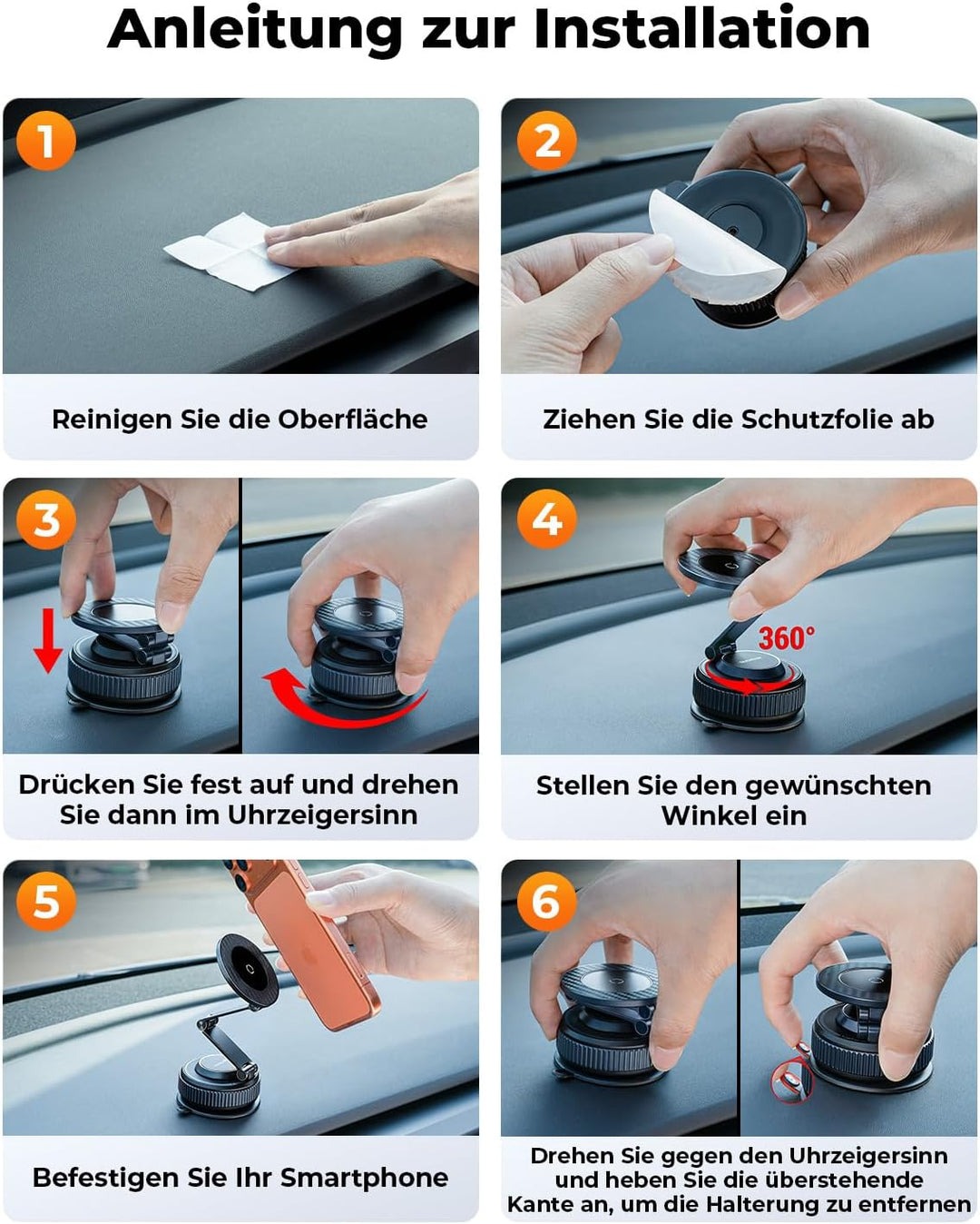 Upgraded 360°Drehbare Vakuum Handyhalterung Auto Magnetische, Nano-Gel Handyhalterung für Magsafe ,