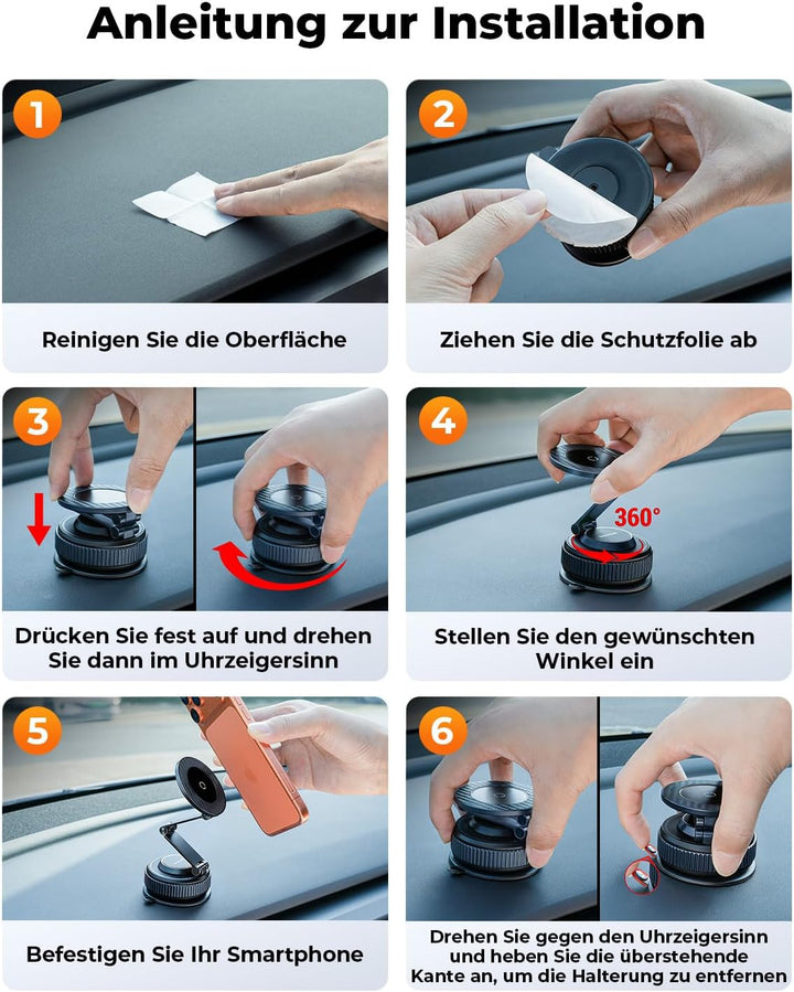 Upgraded 360°Drehbare Vakuum Handyhalterung Auto Magnetische, Nano-Gel Handyhalterung für Magsafe ,