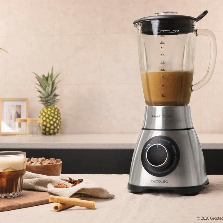Cecotec Standmixer Power Black Titanium 2000MAX PerfectMix. 2000W maximale Leistung, Messer mit schw