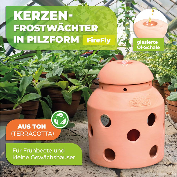 BioGreen Terracotta-Frostwächter Firefly | für kleine Gewächshäuser und Frühbeete | glasierte Ölscha
