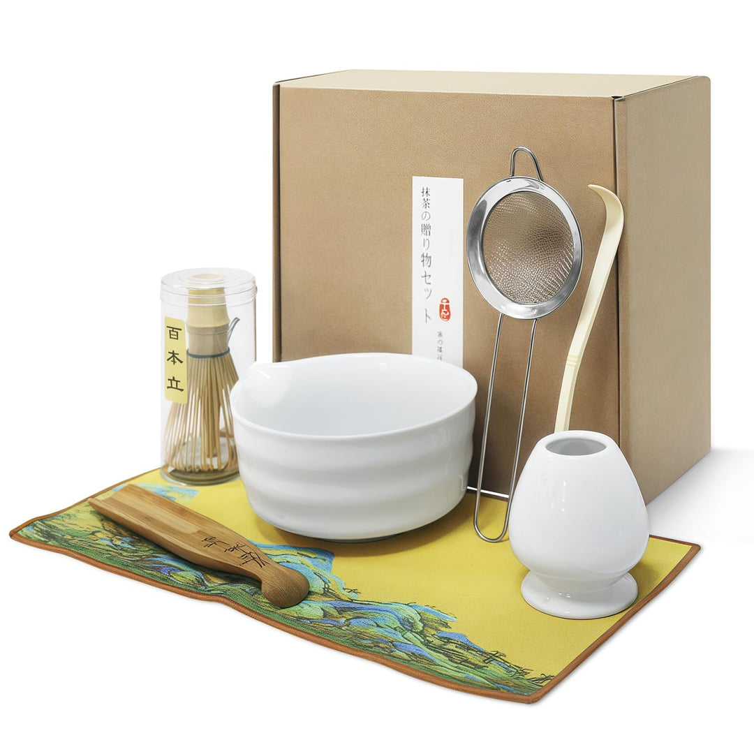 Matcha Set, Matcha Tee Set – Matcha Besen Set mit Schneebesen, Besenhalter, Keramik Matcha-Schale, 2