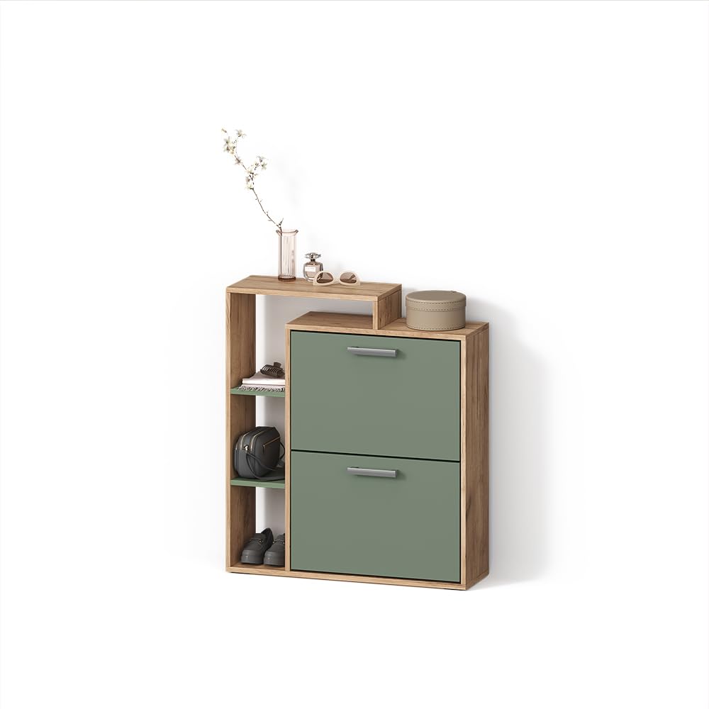 Livinity Schuhkipper Ortello, Goldkraft Eiche/Grün, 80 x 90 cm, Goldkraft Eiche/Grün