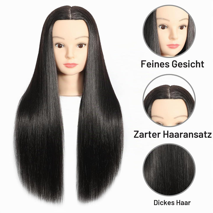 61 cm – 66 cm Übungskopf mit 30 % Echthaar, Mannequinkopf, Haarstyling, Kosmetologie, Puppenkopf, mi