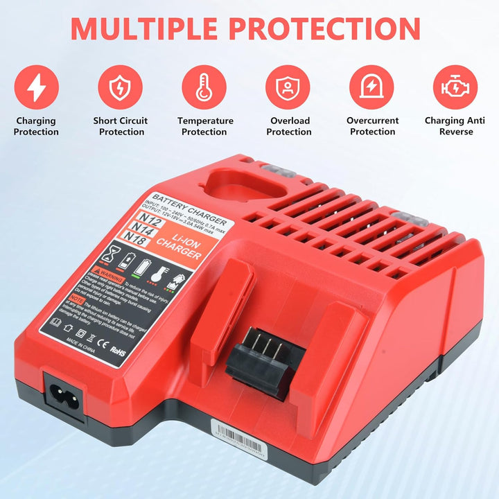 M12 & M18 Ladegerät Kompatibel mit Milwaukee akku, Dual Port Lithium-Akkuladegerät,Schnellladegerät