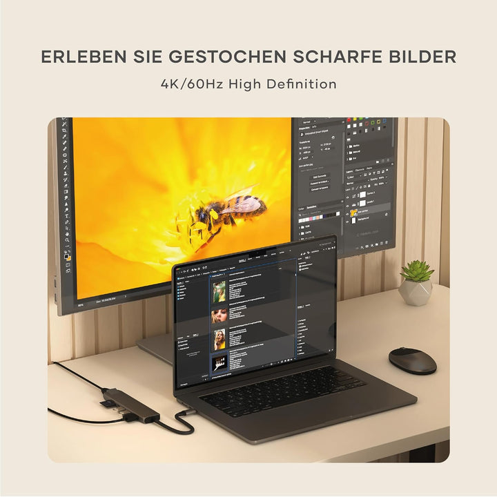 SATECHI 7-in-1 USB-C Hub Slim Plus, Multiport-Adapter mit 4K HDMI, 100W Power Delivery, 2X USB-A, Et