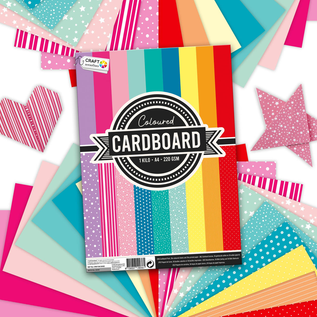 Craft Sensations 72 Blatt Dekorpapier - Karton - Buntes Papier DIN A4-220g/m² Set 9 Farben und Muste