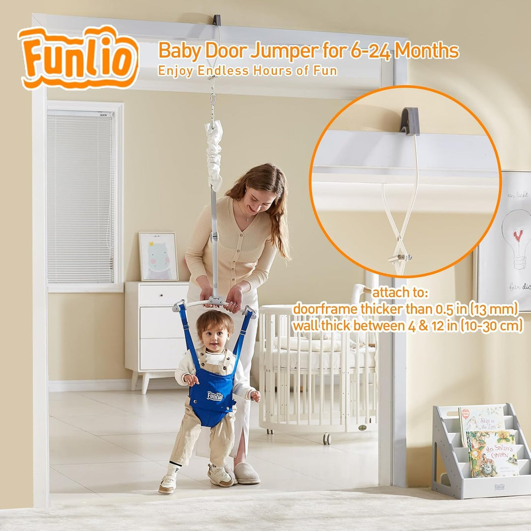 FUNLIO 2-in-1 Baby-Türspringer mit Türklemme und Laufgurt für 6-24 Monate. Stabiler Sprungmechanismu