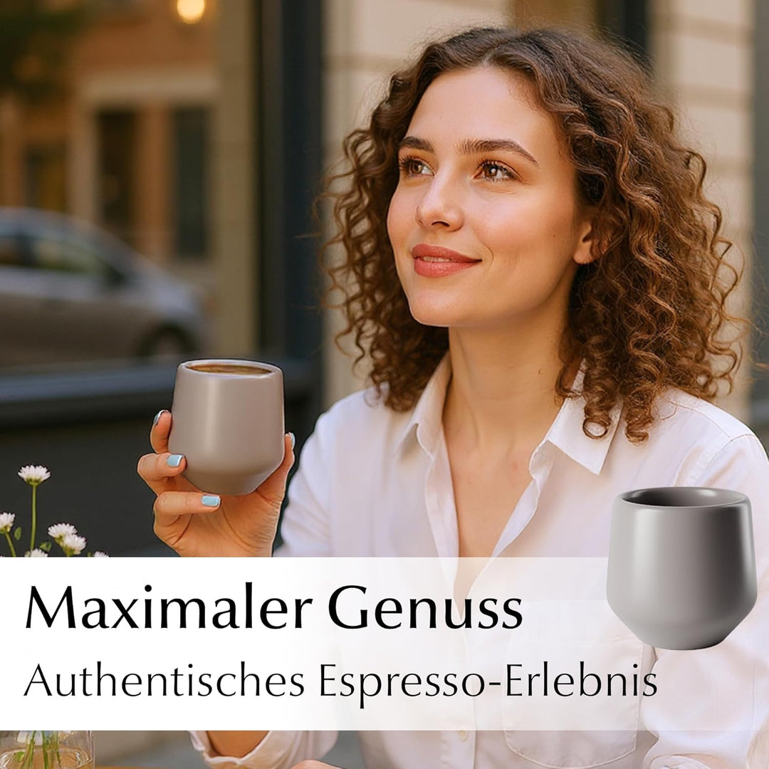 MIAMIO - Espressotassen 4er Set ohne Henkel (90 ml), Keramik Espresso Tassen dickwandig, Moderne Ste