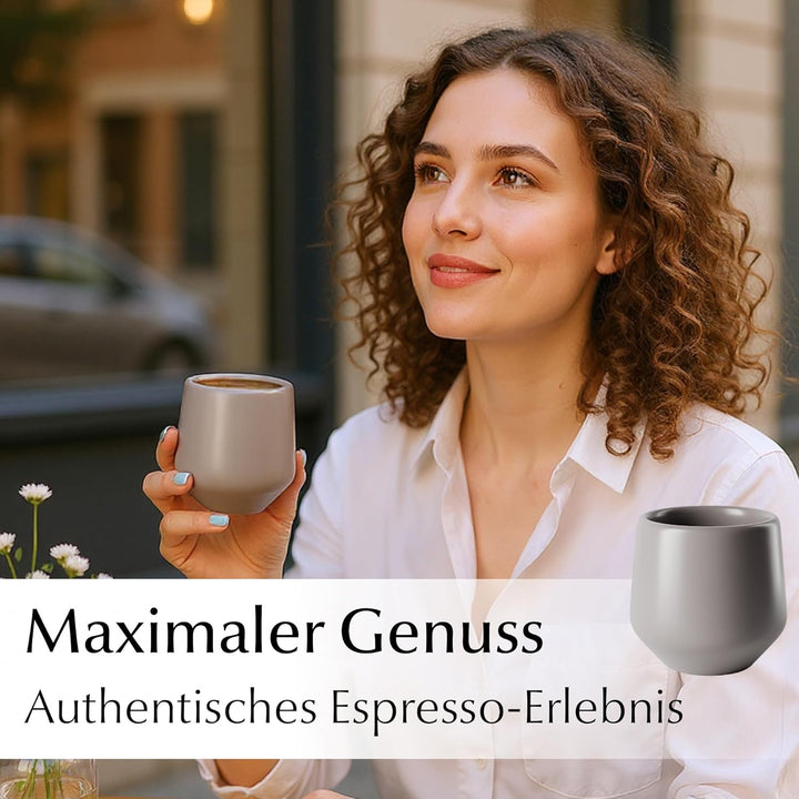 MIAMIO - Espressotassen 4er Set ohne Henkel (90 ml), Keramik Espresso Tassen dickwandig, Moderne Ste