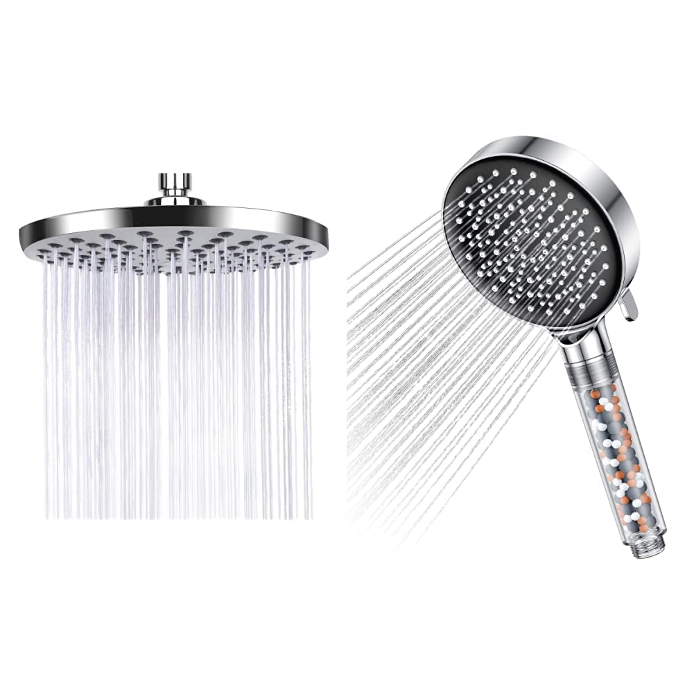 AiQInu 8 Zoll Runder Duschkopf Regendusche, Durchmesser 20cm &amp; Duschkopf Wassersparend 7,5L/Min,YEAU