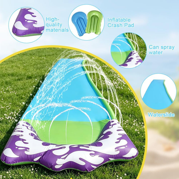 Foreverup Wasserrutsche Garten für Kinder, 480 * 70CM Single Wasserrutschmatte mit Bodyboards, Singl
