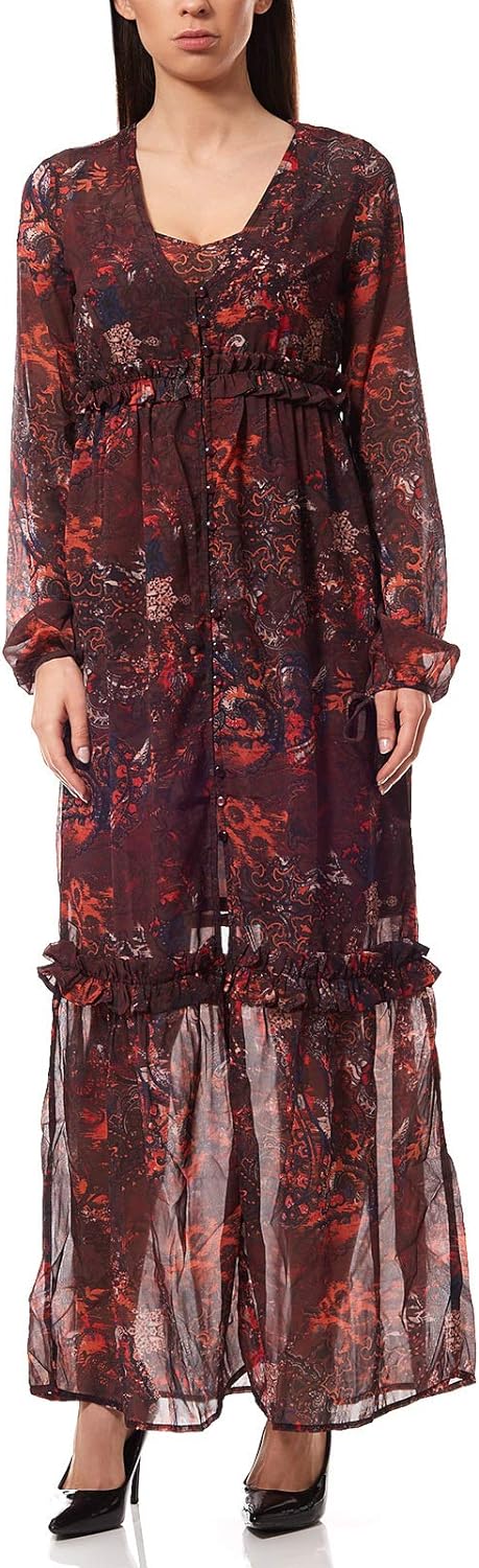 Laura Scott Chiffon Maxikleid Boho-Look Kleid Sommerkleid Damen Bunt, Grössenauswahl:36