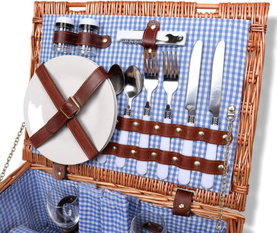 Schramm® Picknickkorb 40x30x20cm rechteckig aus Weidenholz für 2 Personen Picknickkoffer Picknickset