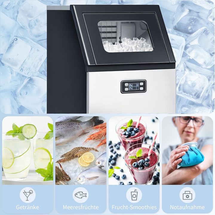 HOMCOM Kommerzielle Eiswürfelmaschine 45kg/24H mit LCD-Anzeige, 11 kg Speicher, Timer und Selbstrein