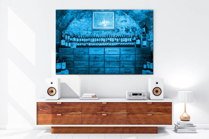 deyoli alter Weinkeller in Burgund Format 120x80 Effekt: Monocrome Blau als Leinwandbild, Motiv fert