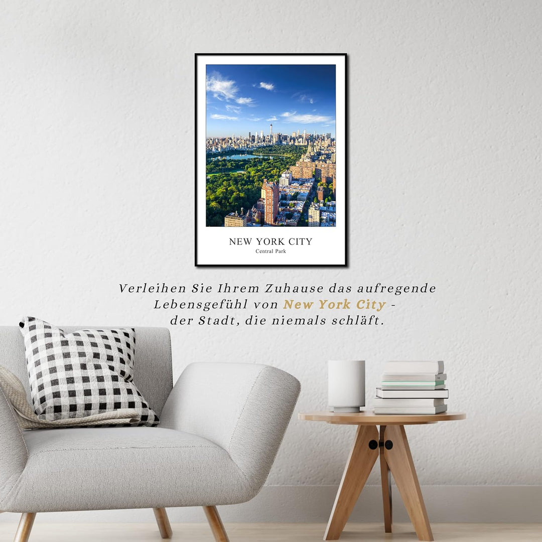 Rahmenbild New York Central Park 50 x 70 cm | Manhattan mit Aussicht auf Central Park bei Tag | Atmo
