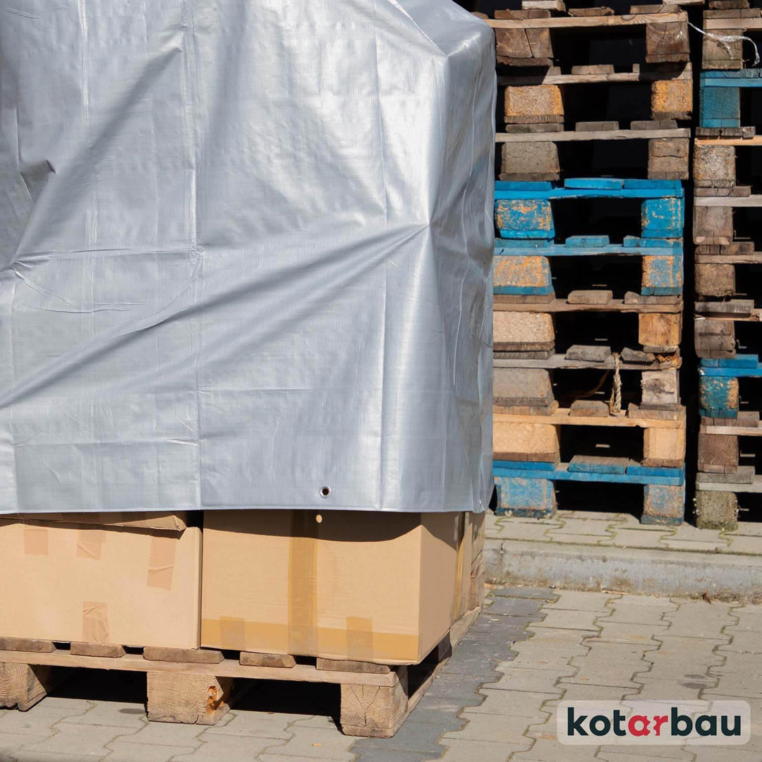 KOTARBAU® Gewebeplane 6x12 m Silber 200g/m2 Abdeckplane Verstärkten Ösen Schutzplane Bauplane Kordel
