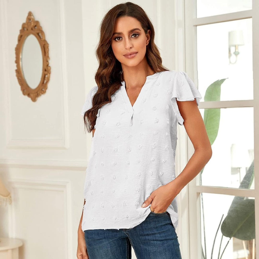 Shirts Damen Sommer Vausschnitt Bluse mit Flügelärmeln Basic T Shirt Kurzarm Oberteil Locker Casual